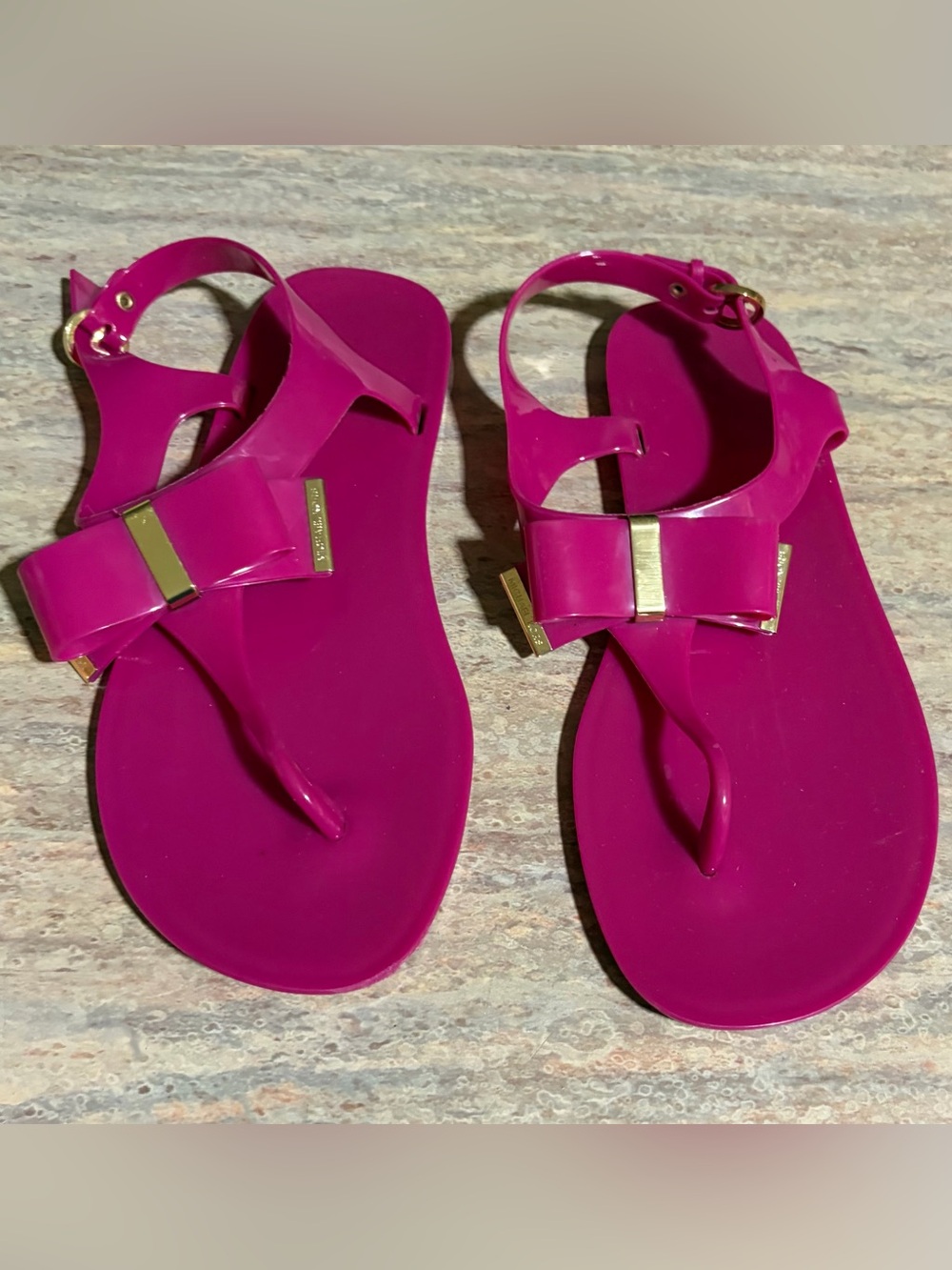 Michael Kors Hot Pink and Gold Bow Jelly Strapped Sandals - Women